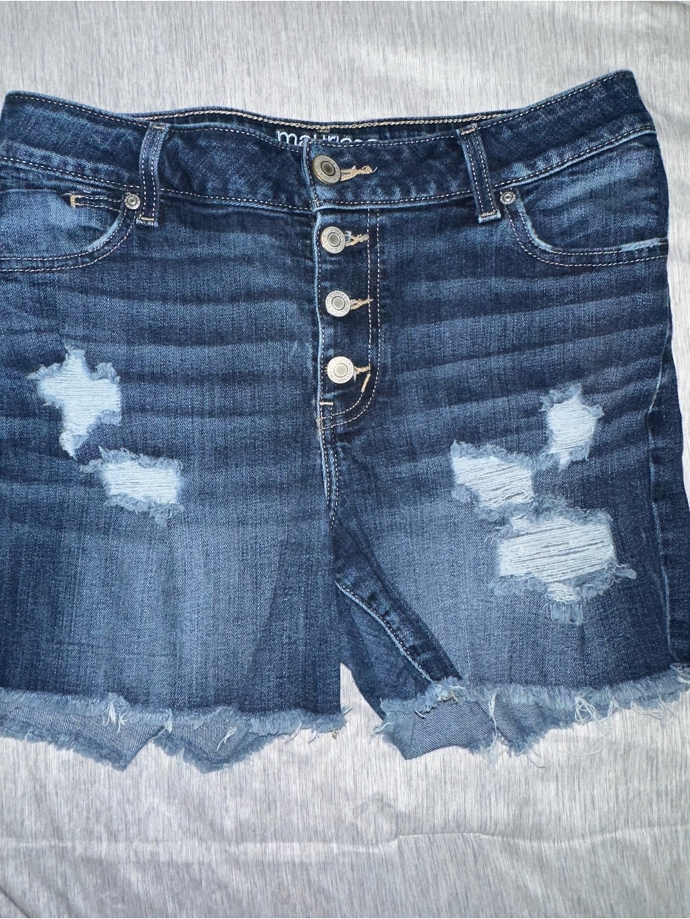 Maurices Dark Blue Distressed Button-Front Denim Shorts